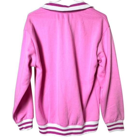 Barbie Pink and White Quarter-Zip  Long Sleeve Sweatshirt Sz M NWT - Picture 2 of 6